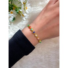 Beykan Kristal ve Cam Boncuk Bol Figürlü Altın Kaplama Bileklik