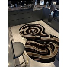 Rugs Modern Shape Koleksiyonu Siyah Bej Tonlarda Soyut Desenli Dokuma Taban Modern Dekoratif Halı SHAPE75