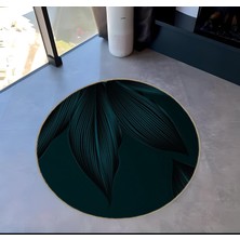 Rugs Modern Shape Koleksiyonu Yuvarlak Koyu Yeşil Tonlarda Yaprak Desenli Dokuma Taban Halı SHAPE97