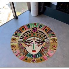 Rugs Modern Shape Koleksiyonu Yuvarlak Çok Renkli Mücevherli Kadın Yüzü Desenli Dokuma Taban Halı SHAPE70
