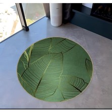 Rugs Modern Shape Koleksiyonu Yuvarlak Yeşil Yaprak Desenli Dokuma Taban Halı SHAPE105