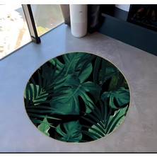 Rugs Modern Shape Koleksiyonu Yuvarlak Yeşil Tonlarda Yaprak Desenli Dokuma Taban Halı SHAPE99