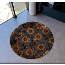 Rugs Modern Shape Koleksiyonu Yuvarlak Çok Renkli Çiçek Kuş ve Kelebek Desenli Dokuma Taban Halı SHAPE89