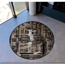 Rugs Modern Shape Koleksiyonu Yuvarlak Siyah Bej Tonlarda Desenli Dokuma Taban Halı SHAPE122