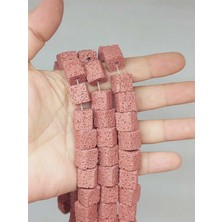 Yaşam Tohumu Çeyrek Dizi (9cm Uzunluğundadır!) Lav Taşı Pembe Küp Şekilli Çeyrek Dizi 12*12MM (51626)