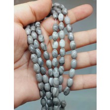 Yaşam Tohumu Çeyrek Dizi (9cm Uzunluğundadır!) Jasper Taşı Arpa Kesim Çeyrek Dizi 6*8.5mm (51304)