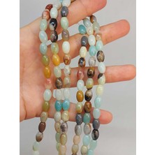 Yaşam Tohumu Çeyrek Dizi (9cm Uzunluğundadır!) Amazonit Taşı Arpa Kesim 6X9MM Çeyrek Dizi (49432)