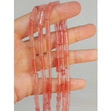 Yaşam Tohumu Çeyrek Dizi (9cm Uzunluğundadır!) Gul Kuvars Taşı Silindir Kesim 4X12.5MM Çeyrek Dizi (49386)