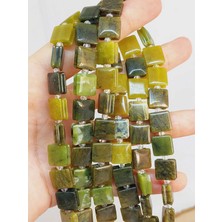 Yaşam Tohumu Çeyrek Dizi (9cm Uzunluğundadır!) Yeşim Taşı Yandan Oyuklu Kare Kesim 10X10MM Çeyrek Dizi (49554)