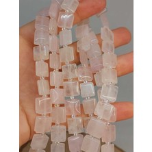Yaşam Tohumu Çeyrek Dizi (9cm Uzunluğundadır!) Pembe Kuvars Taşı Yandan Oyuklu Kare Kesim 10X10MM Çeyrek Dizi (49560)