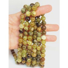 Yaşam Tohumu Çeyrek Dizi (9cm Uzunluğundadır!) Yeşil Alacalı Lal (Granat) (Garnet) Taşı Çeyrek Dizi 8mm (49230)