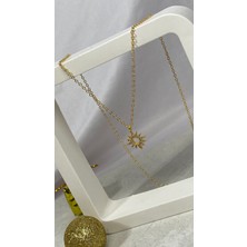 Alsem 925 Ayar Gümüş Güneş ve Kolye Gold , Güneş Motifli Gold Kolye , Ince Zincir Gold Güneş Kolye