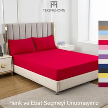 Teksnil Home | Ranforce | Pamuklu  Tek Kişilik Kırmızı  Lastikli Çarşaf | 14 Renk | Fıtted | 90X190