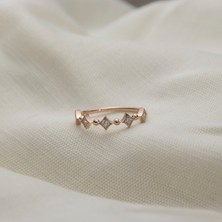 Giby Jewel Kare ve Toplu 925 Ayar Minimal Rose Gümüş Yüzük