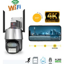 Qasul 8mp Hd Ip Kamera 2 Lens Güvenlik Koruması Wifi Gözetim Kameraları 8x Zoom Ptz Kablosuz Polis Alarm