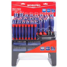 Workpro WP200507 100 Parça Duvar Askı Aparatlı Profesyonel Cr-V Manyetik Tornavida ve Bits Uç Seti