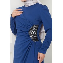 Ayşe Melek Tasarım Pullu Uzun Tesettür Abiye Elbise 2743