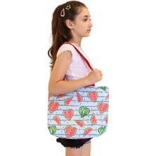 İcone Bag Kalp Karpuz Desenli Kız Çocuk Plaj Çantası, Baskılı Çocuk Günlük Çanta