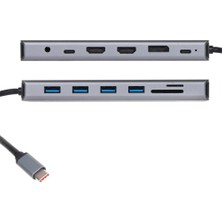 Vcom CU4706 Type-C To Hdmı-2+Dp+Usb3.0-3+Type C+USB2.0+RJ45+SD2.0+TF2.0+PD+DC 3.5mm 13 In 1 Çevirici