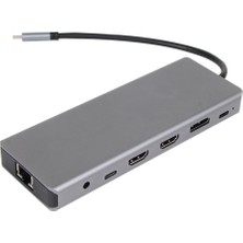 Vcom CU4706 Type-C To Hdmı-2+Dp+Usb3.0-3+Type C+USB2.0+RJ45+SD2.0+TF2.0+PD+DC 3.5mm 13 In 1 Çevirici