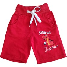 Urz Kids Erkek Çocuk Kırmızı Beyaz Yazlık Şort Takım Erkek Çocuk Dinozor Baskılı Yazlık Alt Üst Takım