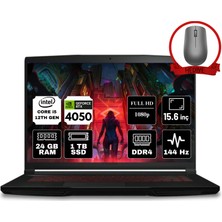 Msı Thın GF63 Intel Core I5 12450H 24GB 1tb SSD RTX4050/6GB Fdos 15.6" Fhd 144Hz 12VE-082XTR-A13 Taşınabilir Bilgisayar & Anzar Mouse