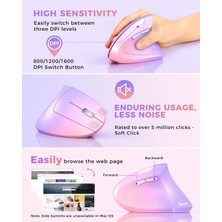 Lekvey Dikey Kablosuz Ergonomik Mouse, Şarj Edilebilir 2.4g Optik - Mor/pembe