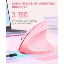 Lekvey Dikey Kablosuz Ergonomik Mouse, Şarj Edilebilir 2.4g Optik - Pembe