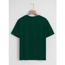 Softway Unisex Oversize Bisiklet Yaka Düz Basic T-Shirt - Koyu Yeşil