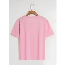 Softway Unisex Oversize Bisiklet Yaka Düz Basic T-Shirt - Pembe