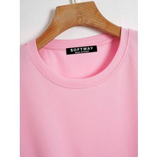 Softway Unisex Oversize Bisiklet Yaka Düz Basic T-Shirt - Pembe