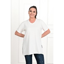 Moda Xlarge Kadın V Yaka Yırtmaçlı Büyük T-Shirt 1199-22