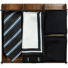 1001 Kravat Ahşap Kutulu Ipek Kravat Ipek Mendil Metal Kol Düğmesi Bambu Çoraplı Erkek Hediye Seti