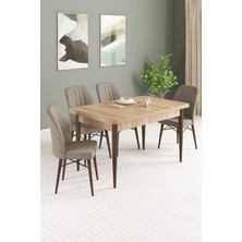 Sar Pakete Tulca Serisi, Meşe Desen 70X110 Sabit Mdf Mutfak Masası Takımı 4 Adet Sandalye