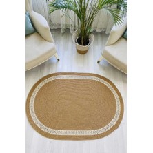 Premium Naturel Krem Oval Dekoratif Kilim Salon Halısı Oturma Odası Halsı 5001