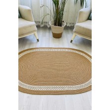 Premium Naturel Krem Oval Dekoratif Kilim Salon Halısı Oturma Odası Halsı 5001