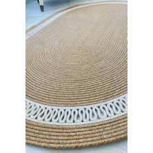 Premium Naturel Krem Oval Dekoratif Kilim Salon Halısı Oturma Odası Halsı 5001