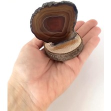 HD Marketim Doğal Taş Plaka Akik Kahverengi Ahşap Standlı Dekoratif Obje Biblo Traverten 16965