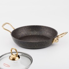 Evren 20 cm Gold Stone Kapaklı Sahan, Non-Stick Yumurta Omlet Tavası (Çelik Kulp)