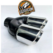 Egzozcum 76 Mm. Krom Eğik Eşit (Dual) Uyumlu Çift Çıkışlı Paslanmaz Içi Borulu Egzoz Eksoz Ucu