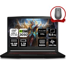 Msı Thın GF63 Intel Core I7 12650H 48GB 2tb SSD RTX3050 15.6" Fhd 144Hz W11H Taşınabilir Bilgisayar 12UC-666XTR-A14 & Anzar Mouse