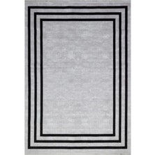 Halımax Art Bambu Saten Siyah 2185 Çerçeve Desenli Makinede Yıkanabilir Dokuma Halı