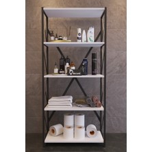 Morpanya Mony Metal Banyo Rafı Ünite 5 Raflı Banyo Düzenleyici Raf Deterjan Havlu Rafı Havluluk 150 cm Beyaz