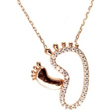 Osmanlı Gümüş Ayak Izi Rose Renk Bayan Gümüş Kolye