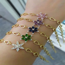 Osmanlı Gümüş  Altın Kaplama Zirkon Taşlı Nergis Çiçeği Gümüş Bileklik