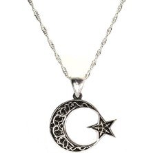 Osmanlı Gümüş Otantik Ay Yıldız Bayan Gümüş Kolye Orta Boy