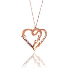 Osmanlı Gümüş Çift Kalp Kişiye Özel Isimli Bayan Rose Renk Kolye GKLALT3ISMK