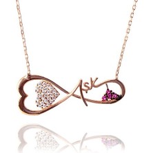 Osmanlı Gümüş Aşk Yazılı Sonsuzluk Rose Renk Kadın Gümüş Kolye