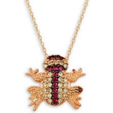 Osmanlı Gümüş Turkuaz ve Zirkon Taşlarla Bezeli Çok Şık Kurbağa Bayan Gümüş Kolye