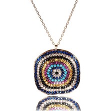 Osmanlı Gümüş Kıvrımlı Nazarlık Motifli Büyük Boy Bayan Gümüş Kolye